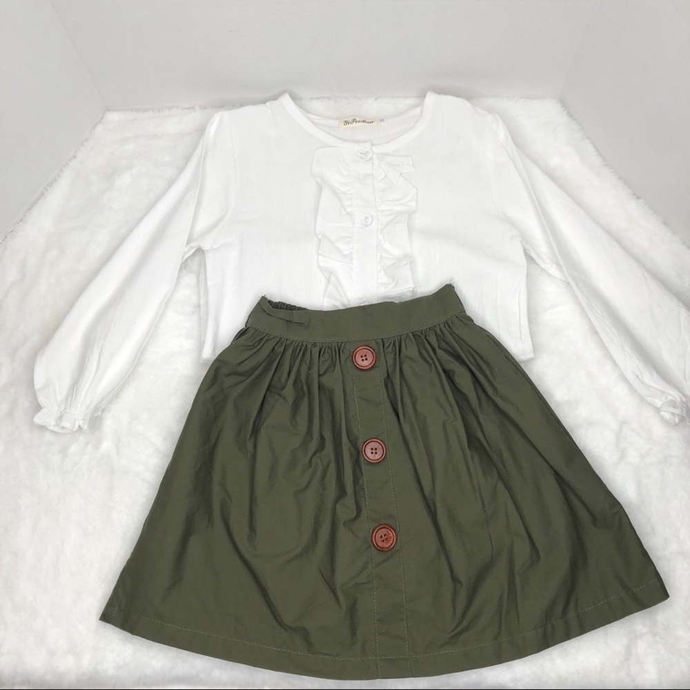 - Toddler girls frill plain blouse with skirt set